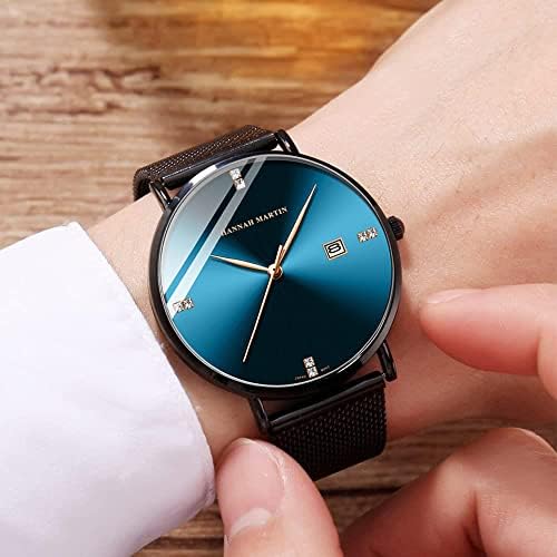 חנה מרטין גברים של שעון פשוט עסקים כחול שיפוע אנלוגי קוורץ שעון 3 מטר עמיד למים נירוסטה שעוני יד