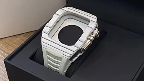 ערכת שינוי שעון סיבי פחמן של AMALL עבור Apple Watch 7 45 ממ מארז פחמן, עבור 6 SE 5 4 44 ממ רצועת גומי פלואורו ריצ'רד