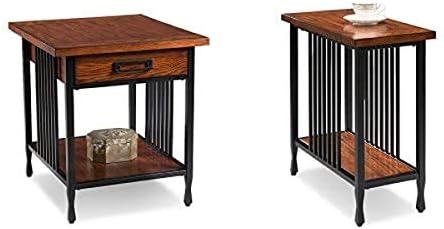 לייק איירונקרפט שולחן קצה בצד הכיסא ושולחן קצה אחסון צרור-גימור אלון ממורק מיושם ביד