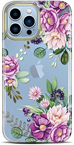 מקרה ברור של ג'הולן תואם לאייפון 13 Pro מקרה עם פרחים, לנשים בנות, דפוס פרחים נצנצים אטום זעזועים מכסה גב קשה מארז 6.1 אינץ '2021 - Blossom