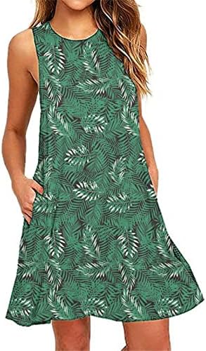 שמלות קיץ של נשים למידודן לאופנה פרחונית מודפסת שמלת טנק חוף ללא שרוולים שמלות חולצה צווארון מזדמן עם כיסים