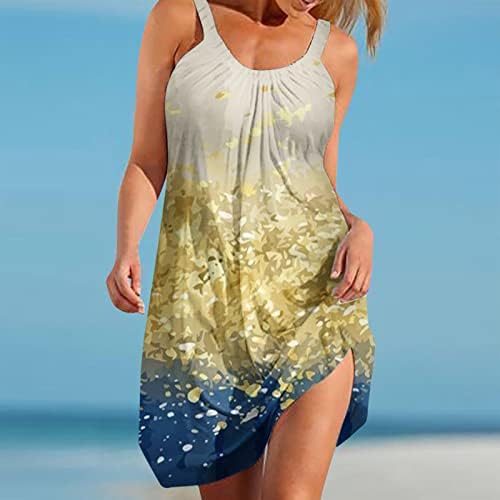 שמלת הדפס טרופית של נשים בוהו לנשים ספגטי ספגטי ללא שרוולים שמלת שמש שמלת חוף חוף פרחוני שמלת טוניקה נדנדה