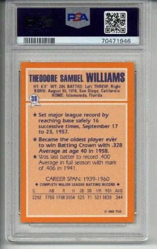 1985 Topps Woolworth 38 TED WILLIAM CARD BOSTON RED SOX PSA 10 POP נדיר נדיר - כרטיסי בייסבול מטלטלים