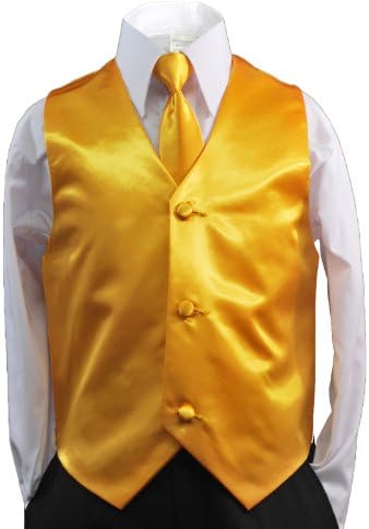 UNOTUX 2PC בנים סאטן אפוד צהוב ומערכת עניבה מתינוק לנער