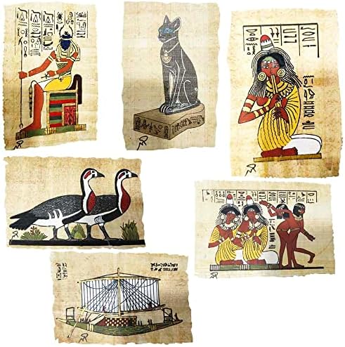 חבילה של 6 מקורי מצרי פפירוס ציורים עשה ויד צבוע במצרים 10 סמ על 15 סמ כ