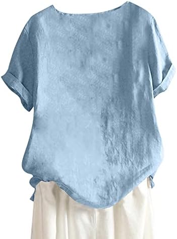 נשים כותנה פשתן חמוד יבול חולצות רקמת קיץ צווארון עגול קצר שרוול מזדמן רופף בסיסי בכושר רזה חולצות