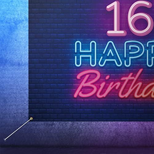 זוהר ניאון שמח 16 יום הולדת רקע באנר דקור שחור-צבעוני זוהר 16 שנים מסיבת יום הולדת נושא קישוטי עבור בני בנות ספקי