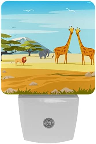 2 מארז חם לבן הוביל מנורת לילה טרופי אפריקאי בעלי החיים ג ' ירפה אריה עם חשכה לשחר חיישן קומפקטי מנורת לילה אידיאלי עבור משתלת