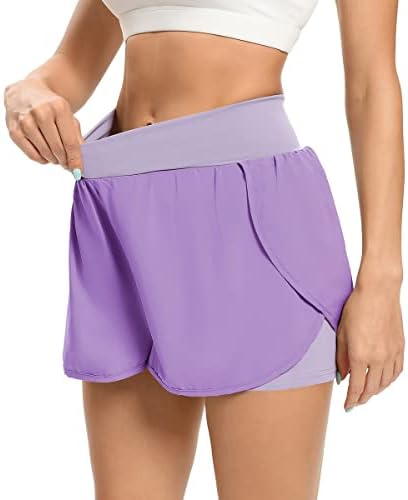 Quccefods נשים מכנסיים קצרים של אימון המותניים עם כיס עם מכנסיים אתלטי יבש מהיר של מכנסיים קצרים אלסטיים מותניים גבוהים