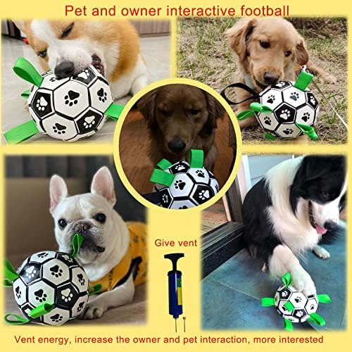 LFCTOYS כדורגל אינטראקטיבי כדור כדורגל צעצוע כלב מתנה ליום הולדת, כדור עליז לכלב, צעצוע גורים עמיד למשיכת מלחמה, כדור מים לכלב קטן ובינוני,