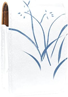 תיק איפור של אוריוקאן מיני עם מראה, מארז שפתון עור ארנק מצמד, דפוס מינימליסטי צמח סחלב וינטג '