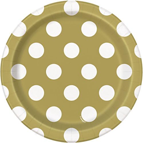 תעשיות ייחודיות, צלחות נייר עוגת פולקה נקודה, 8 חלקים - זהב