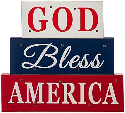 גליצ'ום פטריוטית בלוק עץ אמריקאי 11.75 H במצוקה אלוהים יברך אמריקה פטריוט