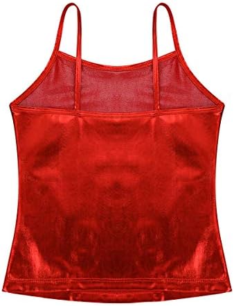Vernlan Shiny Metallic Camisole גופית למסיבת בנות ג'אז מודרני ללבוש ללבוש יבול עליון חולצות טיי חולצות אדום 12