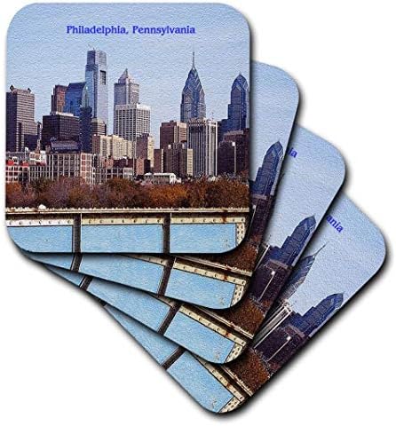3drose Philadelphia Skyline - חופים רכים, סט של 8