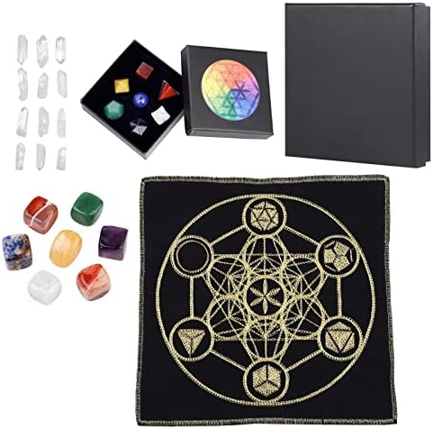 Amogeeli 7 Chakra Stone & Cube's Cube של Metatron Sacred Geometry Eenergy Mat Crysrid Set for Divination Divination Meditation מזבח, ריפוי