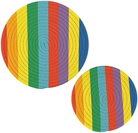 Umiriko Rainbow Stripe Potholders Set Trivets מכוונים חוט כותנה טהור אורג מחזיקי סיר חמים מכניסים תחתיות מסוגננות, רפידות חמות, מחצלות