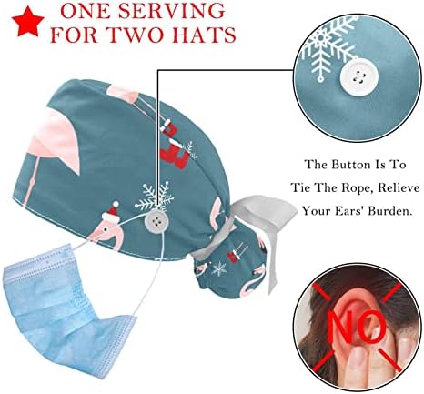כובעים רפואיים של Ratgdn לנשים עם כפתורים שיער ארוך, כובע עבודה מתכוונן 2 חלקים, כובע חג המולד של כלב מצחיק