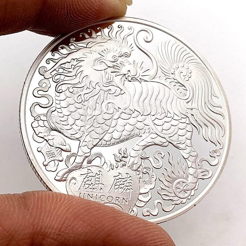 בעלי חיים סיניים חד קרן סין מצופה מכסף מטבעות מטבעות מטבעות מטבעות דרקון סולם דרקון משמש ראש אריה משחק מטבעות זיכרון מטבעות