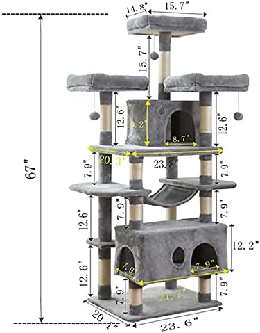 חתול מגדל, 67 סנטימטרים רב-רמת חתול עץ, חתול טיפוס עץ עם סיסל-מכוסה מגרד הודעות, מרופד פלטפורמה, ערסל ודירה, עבור מקורה פעילות מרגיע