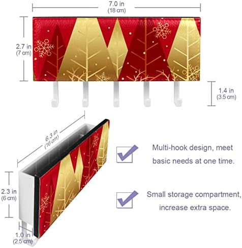 חג המולד בחורף יער רקע אדום עם מארגן מדפי איילים עם 5 ווים מדף מדף מטבח קיר מדף אחסון רב -פונקציונלי