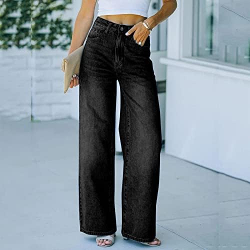 נשים אופנה מזדמן מוצק צבע רחב רגל בציר ג 'ינס בתוספת גודל נשים ז' אן צועד