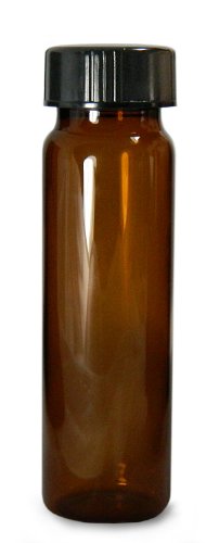 QORPAK GLC-04917 זכוכית בורוסיליקט 20 מל סוג ענבר I בקבוקון חוט בורג, עם כובע PP שחור ודיסק PTFE מחובר, קוטר 27.75 ממ x 57 ממ גובה