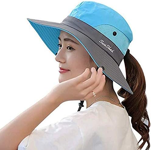 כובע שמש של נשים עם קוקו חור חיצוני הגנה על UV כובעי שמש חוף כובעי דלי שוליים רחבים מתקפלים