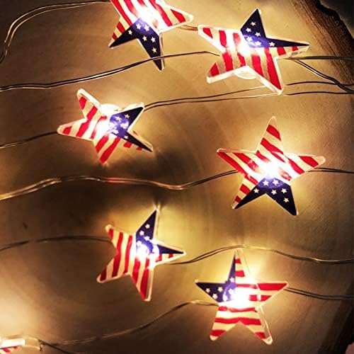 אורות מיתרים של יום העצמאות 4 ביולי קישוט חגיגי אורות מחרוזת LED סוללה מופעלת אורות מחרוזת LED עם שלט רחוק 4 ביולי כדור אגרוף כדור באלוני