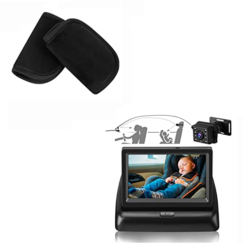 רצועת מושב רכב לתינוקות של ACCMOR+מצלמת רכב לתינוקות מוריטור עם צרור ראיית לילה 1080p HD, אוניברסלי לכל מושבי רכב התינוקות