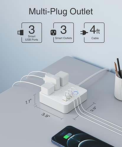 Smart Plug Power Strip, WiseBot USB Surge Surge עם 3 חנויות חכמות מבוקרות בנפרד ו -3 יציאות USB, עובד עם Alexa Google Home, מאריך תקע