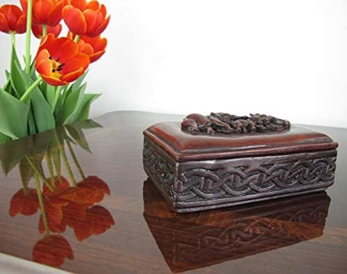 קופסת תכשיט פיל עם מכסה למזכרות תכשיטים - תפאורה משפחתית של פנג שואי פיל - פסל שרף חום 6 אינץ '