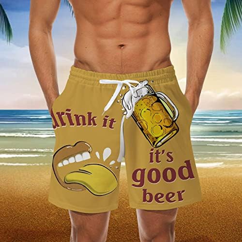 גזעי שחייה של HDDK קיץ לגברים, מכנסי חוף מזדמנים של רשת נשימה משקה גרפי מצחיק זה הדפס מכנסי לוח שחייה