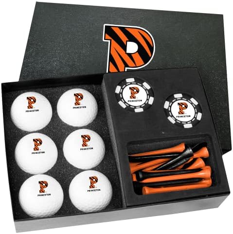 Golfballs.com סט מתנות של פרינסטון טייגרס עם אסימוני פוקר שחורים-כדורים ריקים