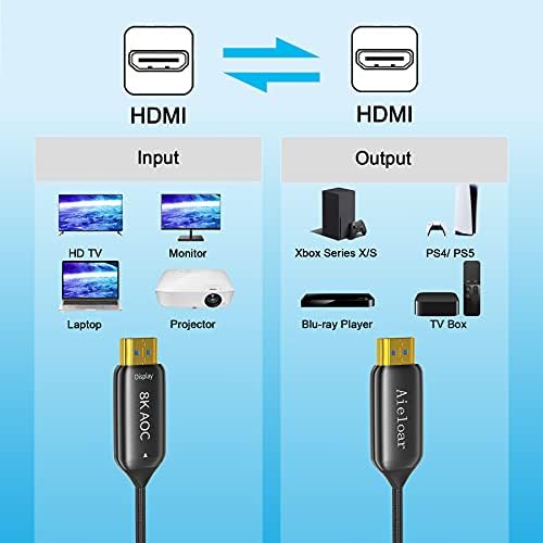 AIELOAR סיבים אופטיים HDMI 2.1 כבל 100ft/30 מ ', 8K@60Hz 4K@120Hz דינמי HDR 10, EARC, HDCP2.2, 4: 4: 4 7680x4320 רזולוציה, 48 ג'יגה -ביט