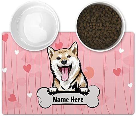 מחצלת הזנת חיות מחמד בהתאמה אישית של Cafetime עם כלב מצחיק שיבה אינו מציץ רקע ורוד לב, 10 x 16