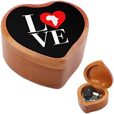 אהבה אפריקה יבשת קופסת מוסיקה מעץ צורת לב קופסת מוסיקה וינטג 'שעון עץ מתנות קופסאות מוזיקליות