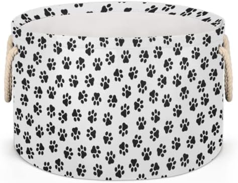 דפוס כפה של כלב חתול סלים עגולים גדולים לאחסון סלי כביסה עם ידיות סל אחסון שמיכה למדפי אמבטיה פחים לארגון משתלת הילדה הילדה
