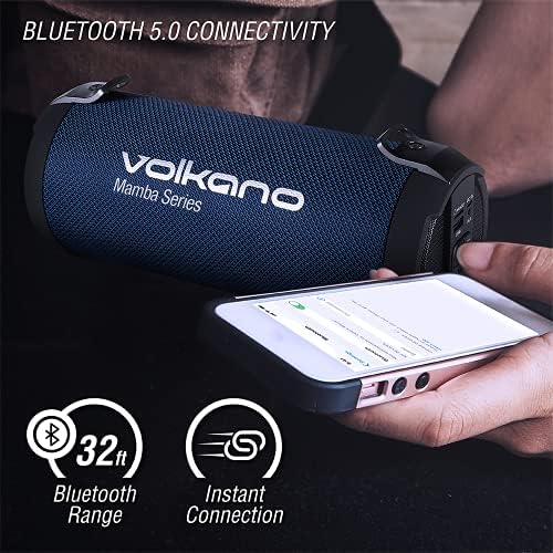רמקול Bluetooth אלחוטי וולקנו - רמקול נייד, קופסת בום רמקולים Bluetooth קטנים לחיצוניות, 12W True Sound Sound FM רדיו/קורא כרטיסי SD/קלט