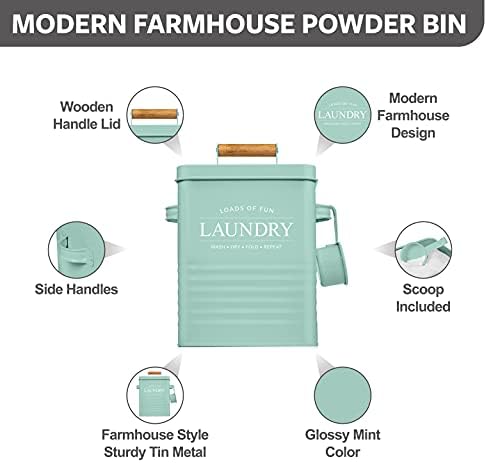 Calindiana Modern Farmhouse Metal Sapser Dispenser מחזיק מיכל עם סקופ לעיצוב חדר כביסה וארגון חדר כביסה ואחסון בחדר כביסה, מיכל אבקת כביסה,