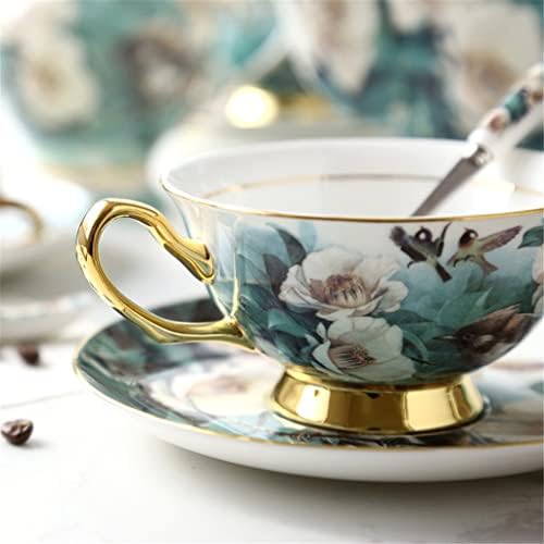 הסט קפה סין של Houkai סין קפה כוס וצלוחית סט סגנון פסטורלי פרח ותה תה ציפורים אחר הצהריים SET SET SET HOMERINGING HOMERING MEVENT