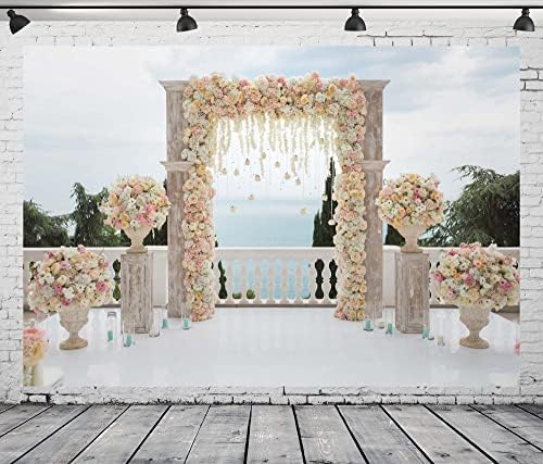 Loccor 10x8ft רק תפאורת חתונה לחתונה לבנה צילום פרחוני רקע טקס חתונה ציוד מסיבת מקלחת כלות פרחים לבנים וילון לבן קישוט חתונה לחתונה תמונות