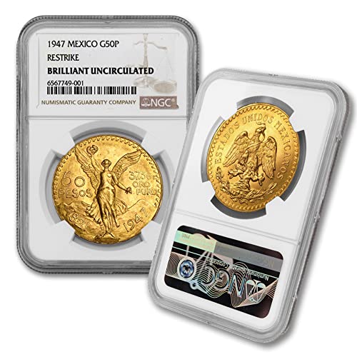 1947 זהב מקסיקני 50 פזו מטבע AGW 1.2057 גרם מבריק מבריק - מונדה דה 37.5 GR DE ORO PURO 50 MXN NGC BU