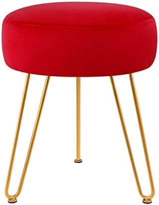 קטיפה הדום שרפרף הדום עגול מודרני מרופד יהירות הדום צד שולחן מושב כיסא הלבשה עם 3 זהב מתכת רגל עגול-רגיל, אדום,