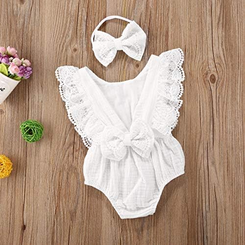 תינוקת תינוקת תחרה תחרה v-back Bowknot בגד גוף גוף חמוד בגדי פרע יילודים חמודים לבנים