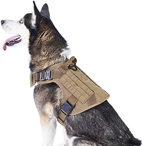 רתמת כלבים טקטית עם אבזמי מתכת, אפוד מול כלבים צבאיים ושירותים מתכווננים עם ידית וקליפ רצועה קדמי ללא פול על ידי Fuzzball