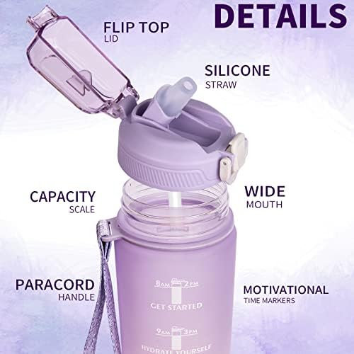 Seekua 32 גרם בקבוק מים ספורטיבי עם קש וקש של Straw וסימן זמן גדול לשימוש חוזר ללא שימוש BPA בקבוק שתייה מוטיבציוני ללא BPA למים מוסדרים,