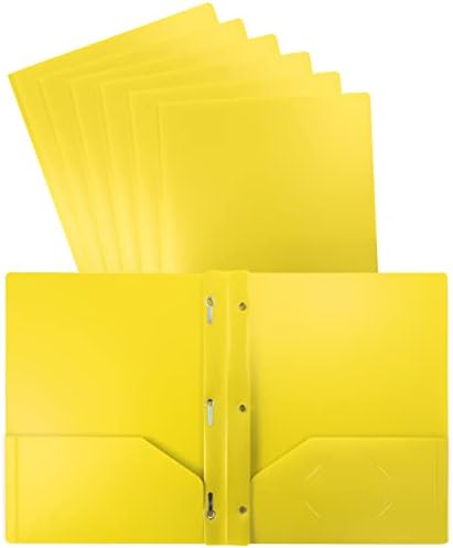 טוב יותר משרד מוצרים צהוב פלסטיק 2 כיס תיקיות עם שיניים, במשקל כבד, מכתב גודל פולי תיקיות, 24 חבילה, עם 3 מתכת שיניים אטב קליפים, צהוב