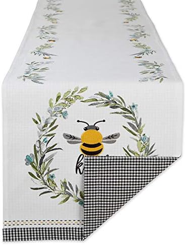 אוסף מטבח משובץ של DII Bumblebee, רץ שולחן הפיך, 14x108, דבורה סוג גינגהאם