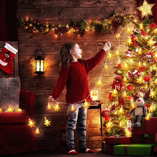 אורות חג המולד של גואליבררה שלג, עיצוב פעמון ופתית שלג, 50 אורות חג מולד חמים עם LED עם שלט רחוק ופונקציית תזמון לקישוט חג המולד.